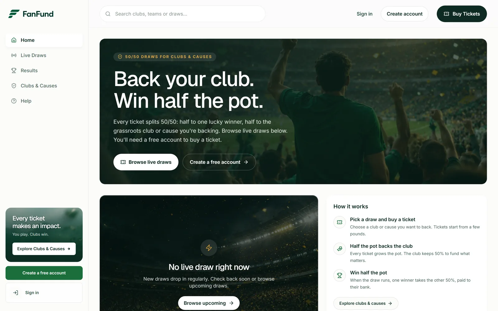 The FanFund homepage
